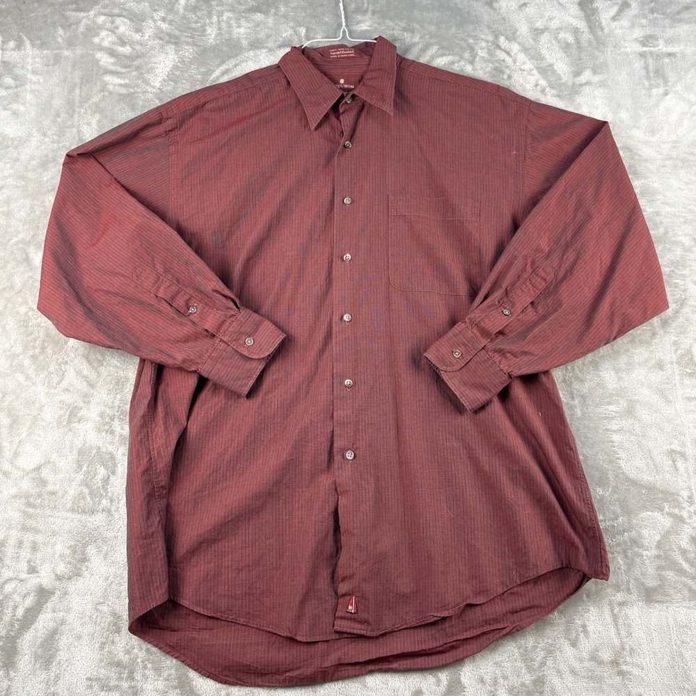 Nordstrom Shirt Mens 16-33 Broadcloth Burgundy Pinstripe Button-Down EUC